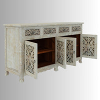 Atena Wooden Carved Sideboard for Storage (White Distress)