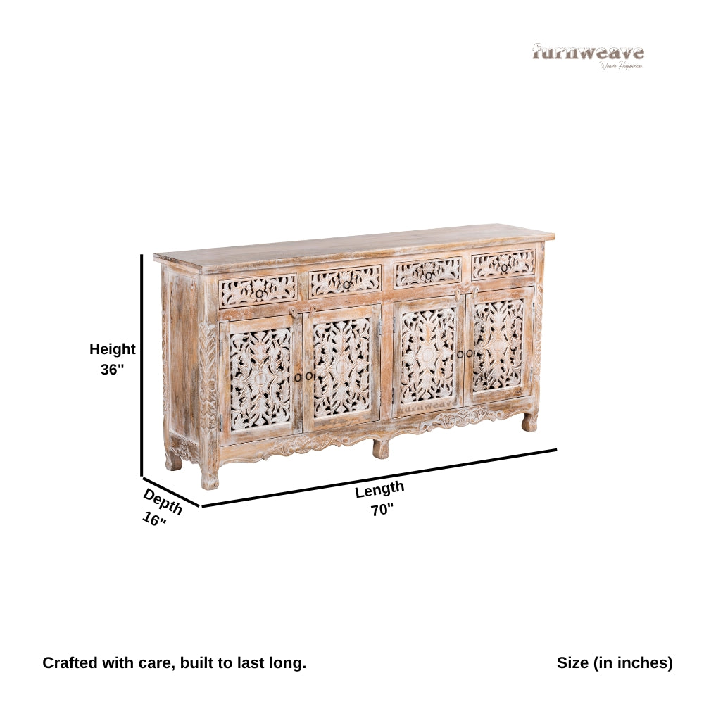 Atena Wooden Carved Sideboard for Storage (Natural Distress)