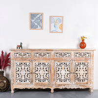 Atena Wooden Carved Sideboard for Storage (Natural Distress)
