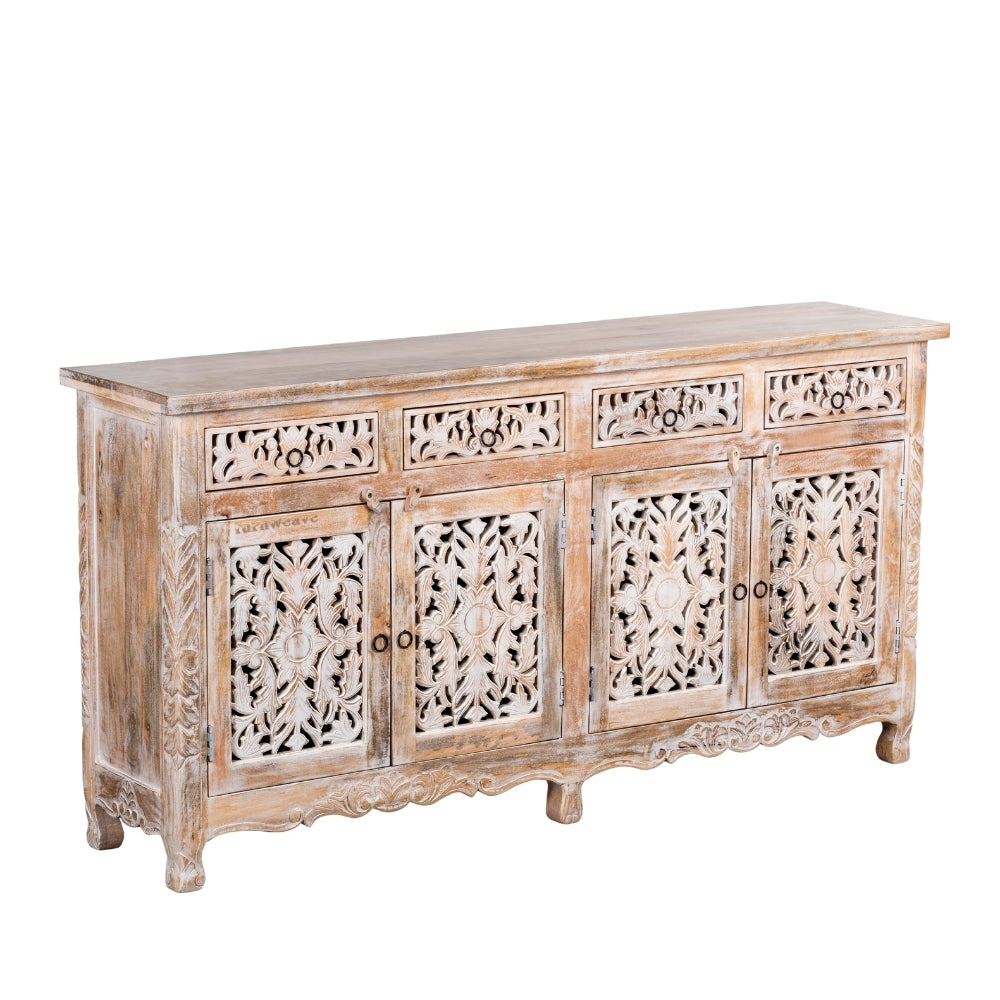 Atena Wooden Carved Sideboard for Storage (Natural Distress)