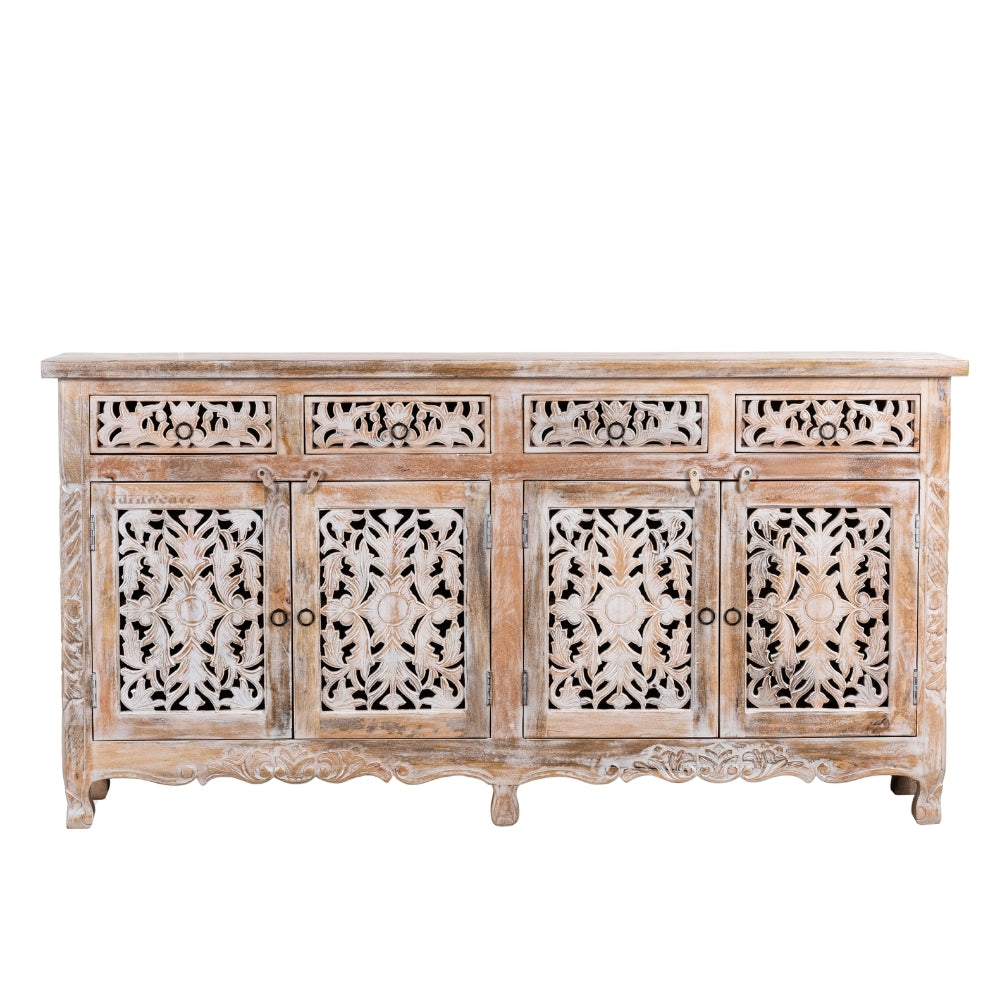 Atena Wooden Carved Sideboard for Storage (Natural Distress)