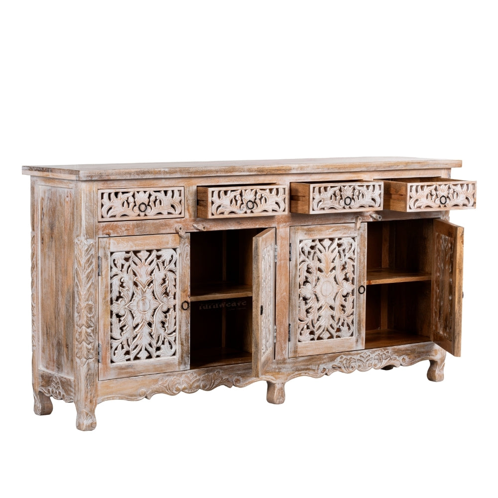 Atena Wooden Carved Sideboard for Storage (Natural Distress)