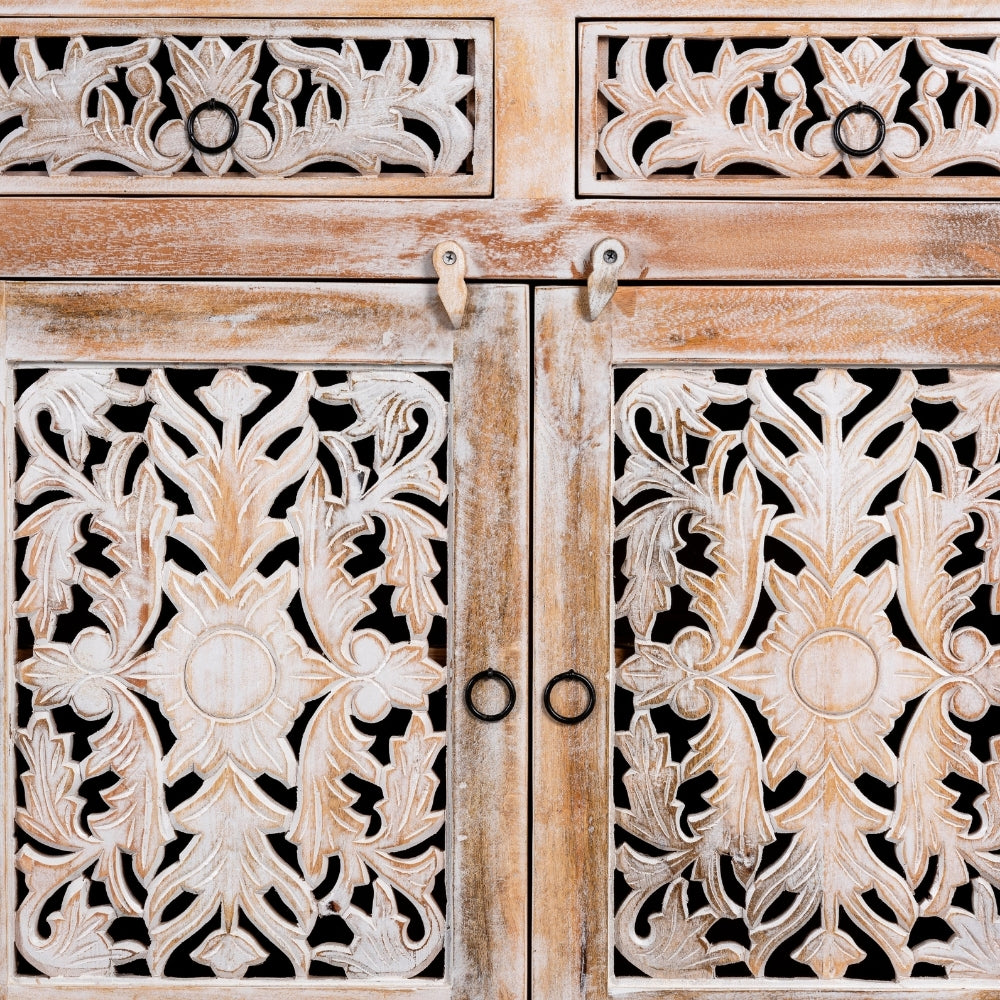 Atena Wooden Carved Sideboard for Storage (Natural Distress)