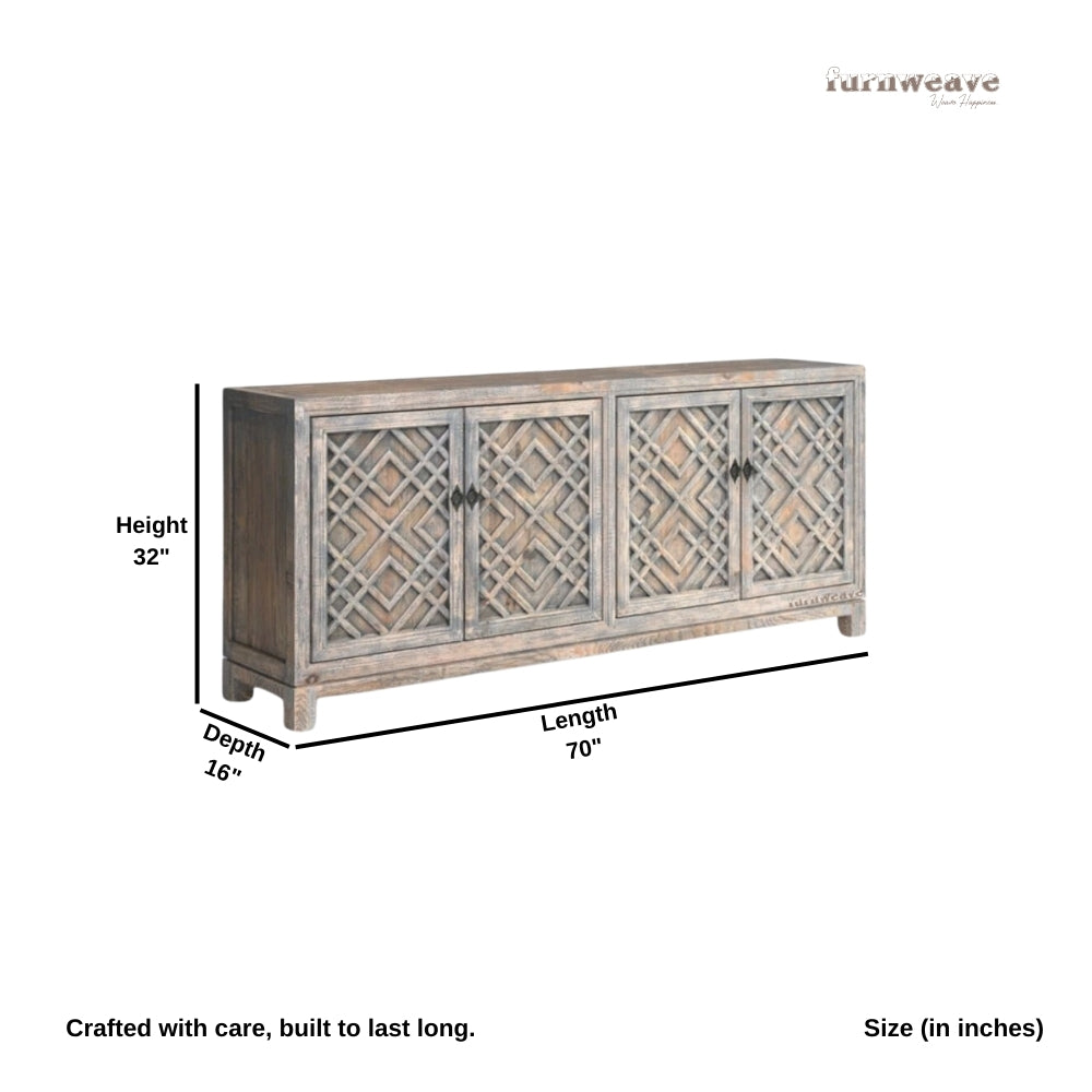 Wisi Wooden Designer Rustic Sideboard (Light Grey Distress)