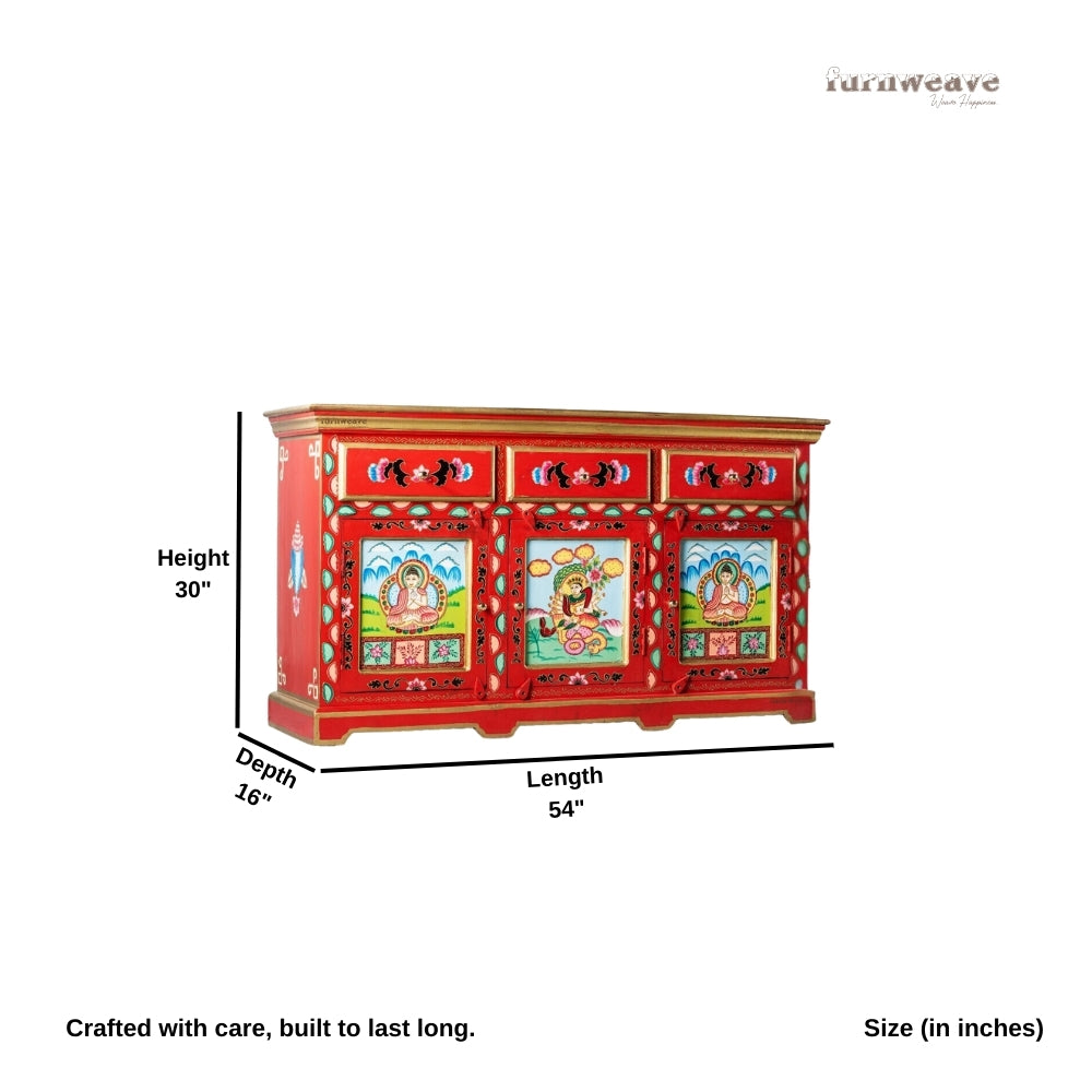 Kalakre Wooden Handpainted Sideboard Storage Cabinet
