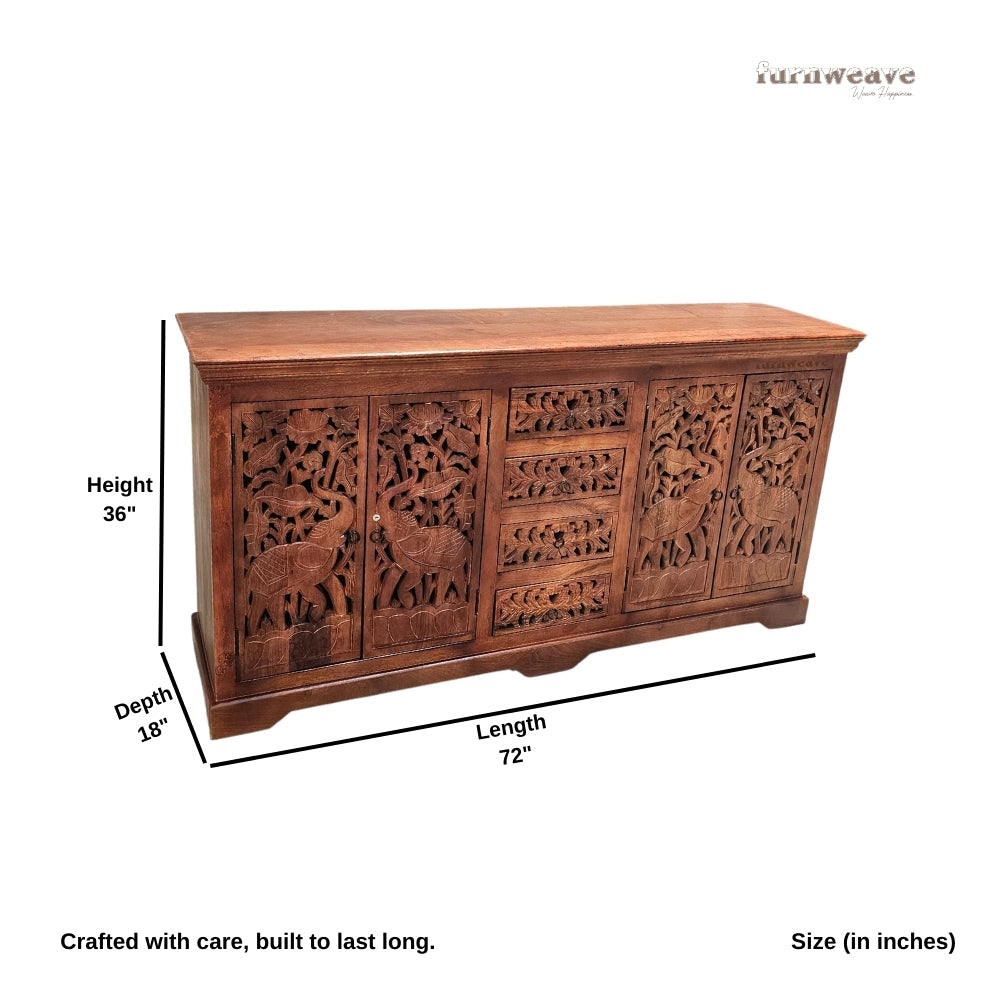 Sevena Wooden Carved Sideboard with drawers (Teak)