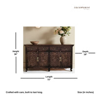 Onav Wooden Carved Storage Crockery Unit (Walnut)