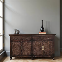 Onav Wooden Carved Storage Crockery Unit (Walnut)