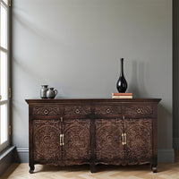 Onav Wooden Carved Storage Crockery Unit (Walnut)