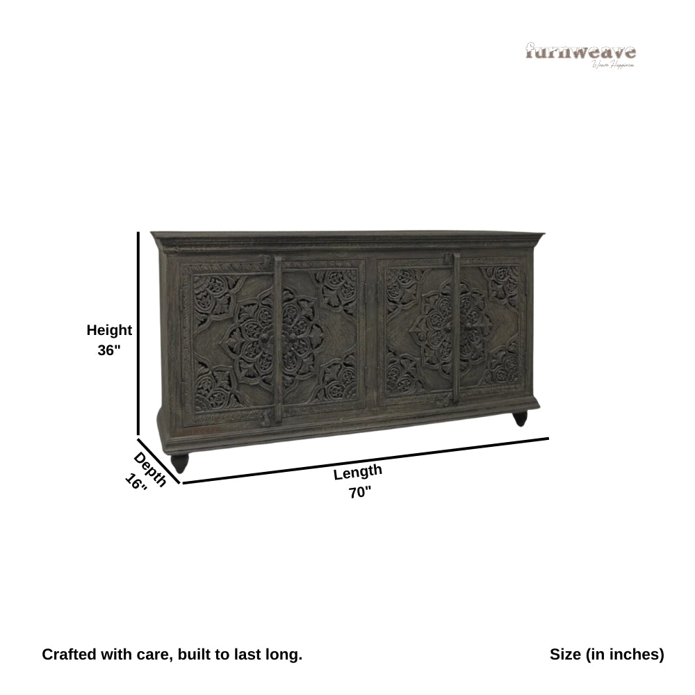 Sasika Wooden Carved Sideboard (Dark Grey)