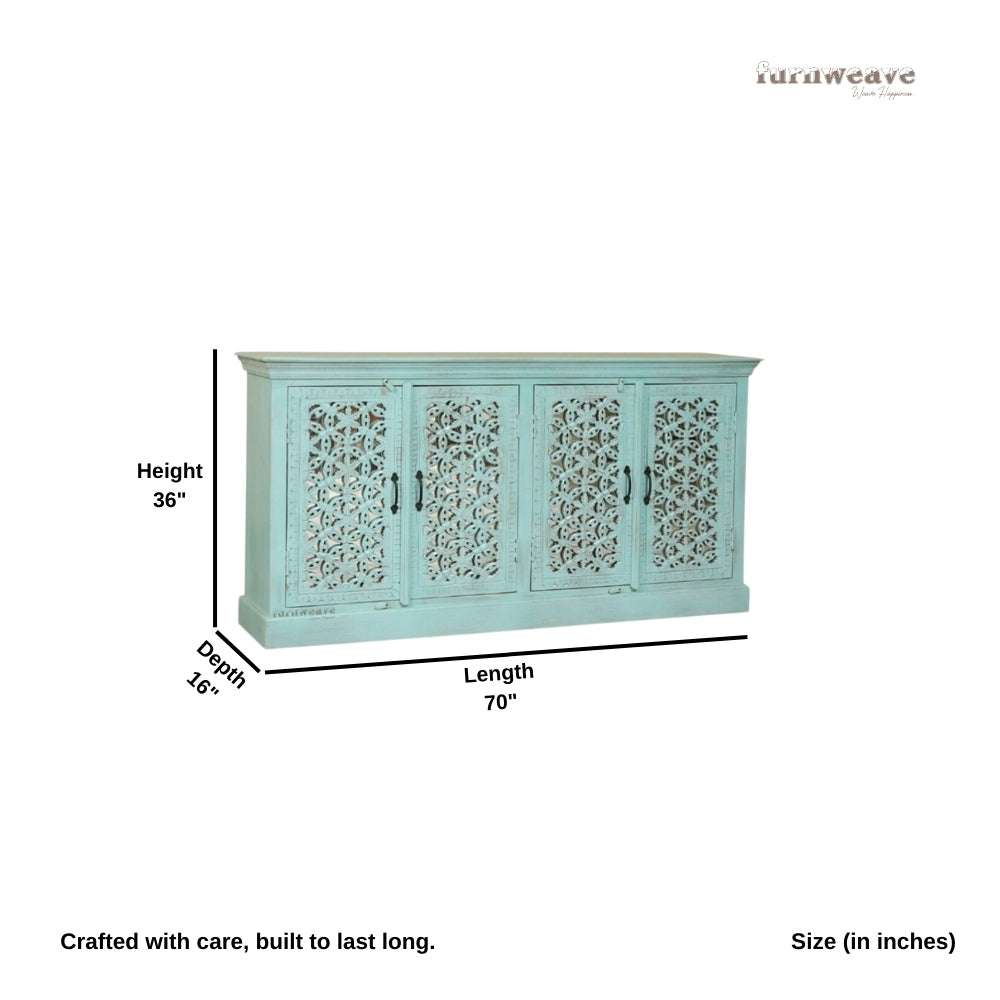 Ining Wooden Carved Sideboard (Light turquoise)