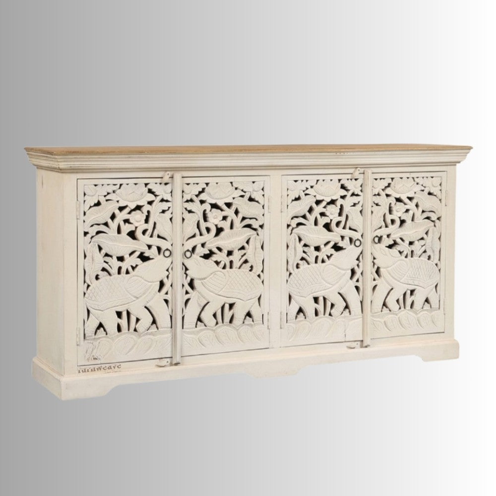 Sevena Wooden Carved Sideboard (Off White)