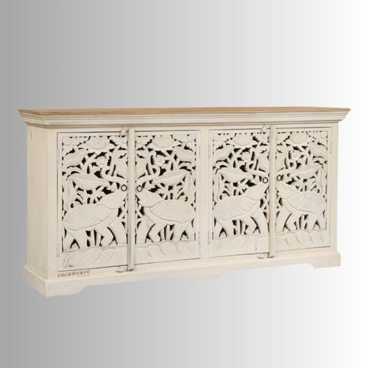 Sevena Wooden Carved Sideboard (Off White)