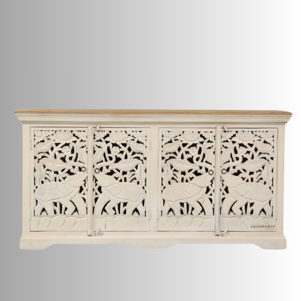Sevena Wooden Carved Sideboard (Off White)