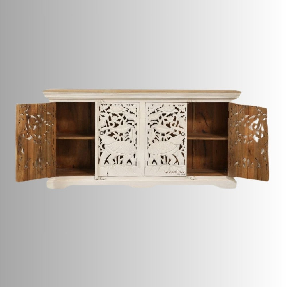 Sevena Wooden Carved Sideboard (Off White)