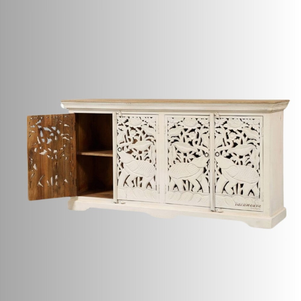 Sevena Wooden Carved Sideboard (Off White)