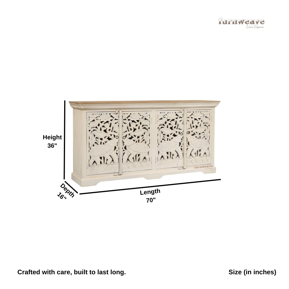 Sevena Wooden Carved Sideboard (Off White)