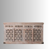 Afai Wooden Large Sideboard for Storage (Rustic White) | Carved Sideboard | Wooden Carved Furniture | Solid Wood Furniture | Wooden Sideboard | Cabinet Sideboard