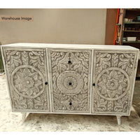 Phili Wooden Carved Storage Cabinet (White Distress)