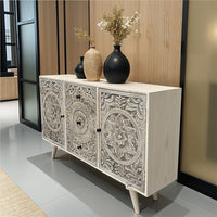 Phili Wooden Carved Storage Cabinet (White Distress)