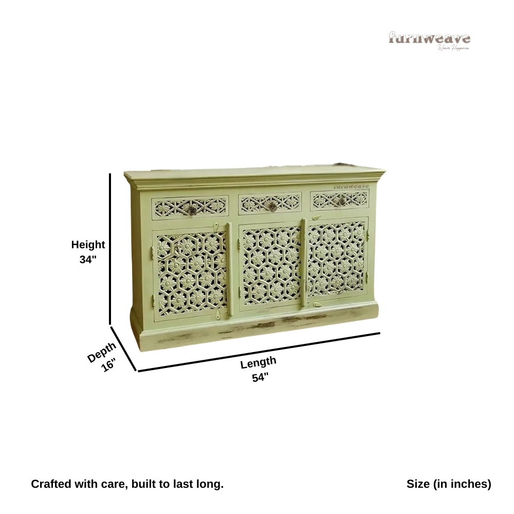 Kenta Wooden Sideboard for Storage (Light Green Distress)