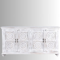 Rifo Wooden Designer Antique Carved Sideboard (White Distress)