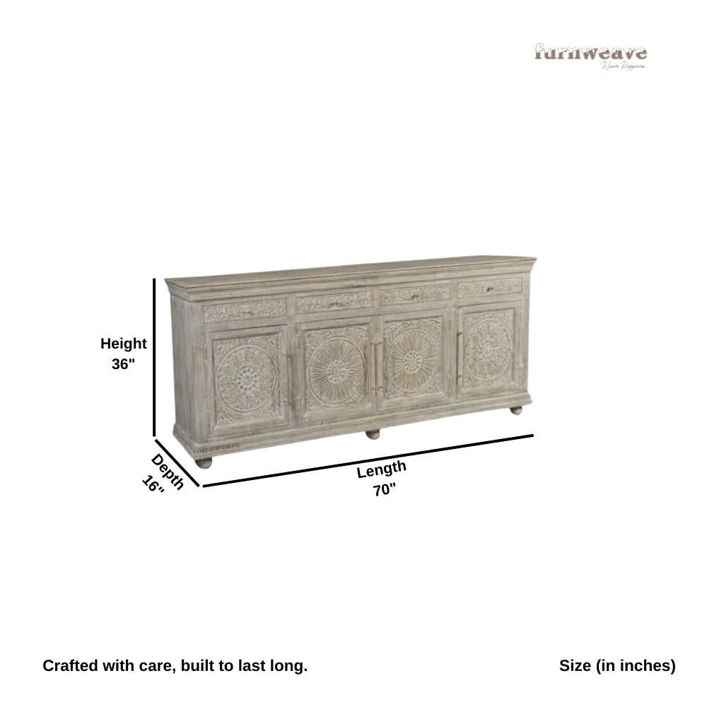 Jeen Wooden Carved Sideboard (Light Grey Distress)
