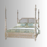Utsav Rattan Poster Traditional Bed (Brown Distress) | buy poster beds in India | Buy Solid Wood Bedroom Furniture Online | Buy Wooden Poster Beds Online | Furnweave