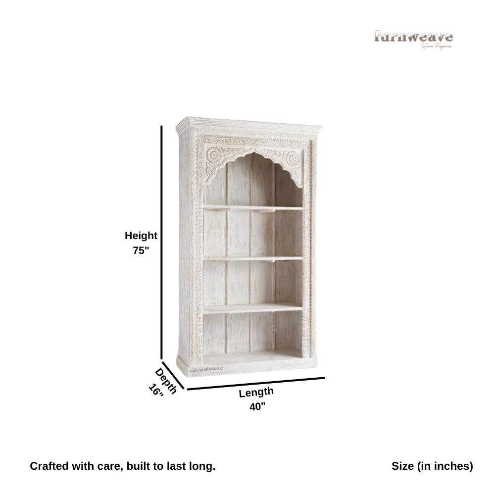 Betae Wooden Carved Book Shelf (White Distress)