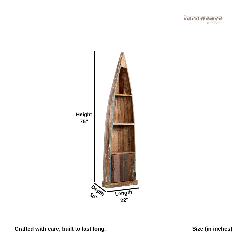 Boat Wooden Distress Book Shelf with Door (Rustic)