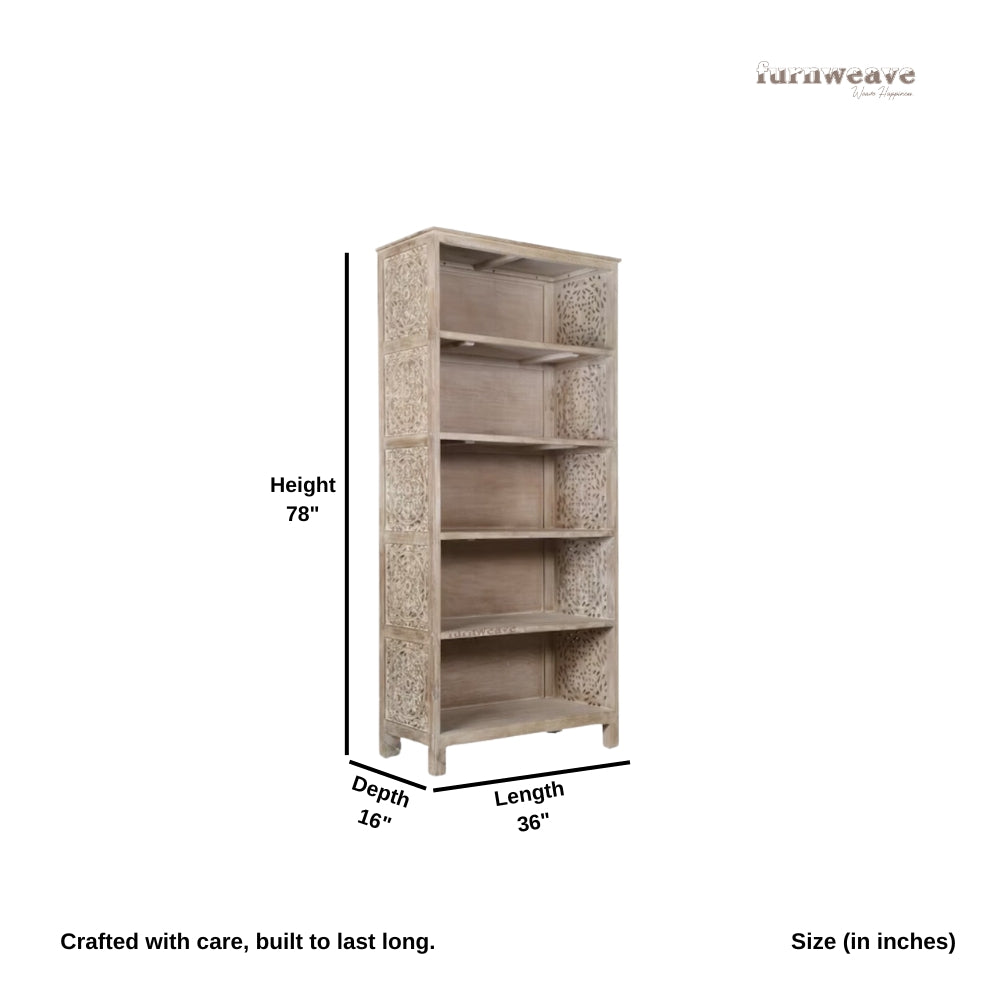 Visa Wooden Carved Book Shelf (White Distress)