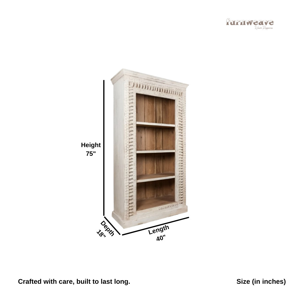 Utiva Wooden Carved Book Shelf Display Unit (White Antique)