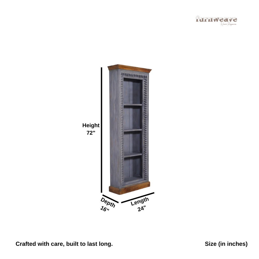Kama Wooden Carved Bookshelf (Grey Distress)