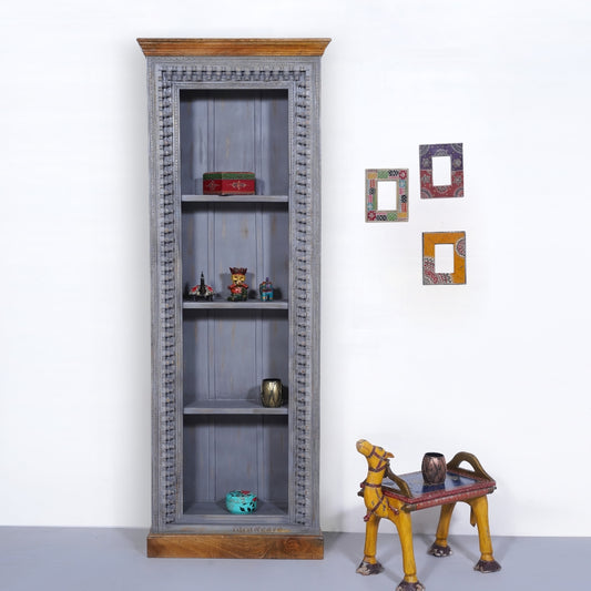 Kama Wooden Carved Bookshelf (Grey Distress)