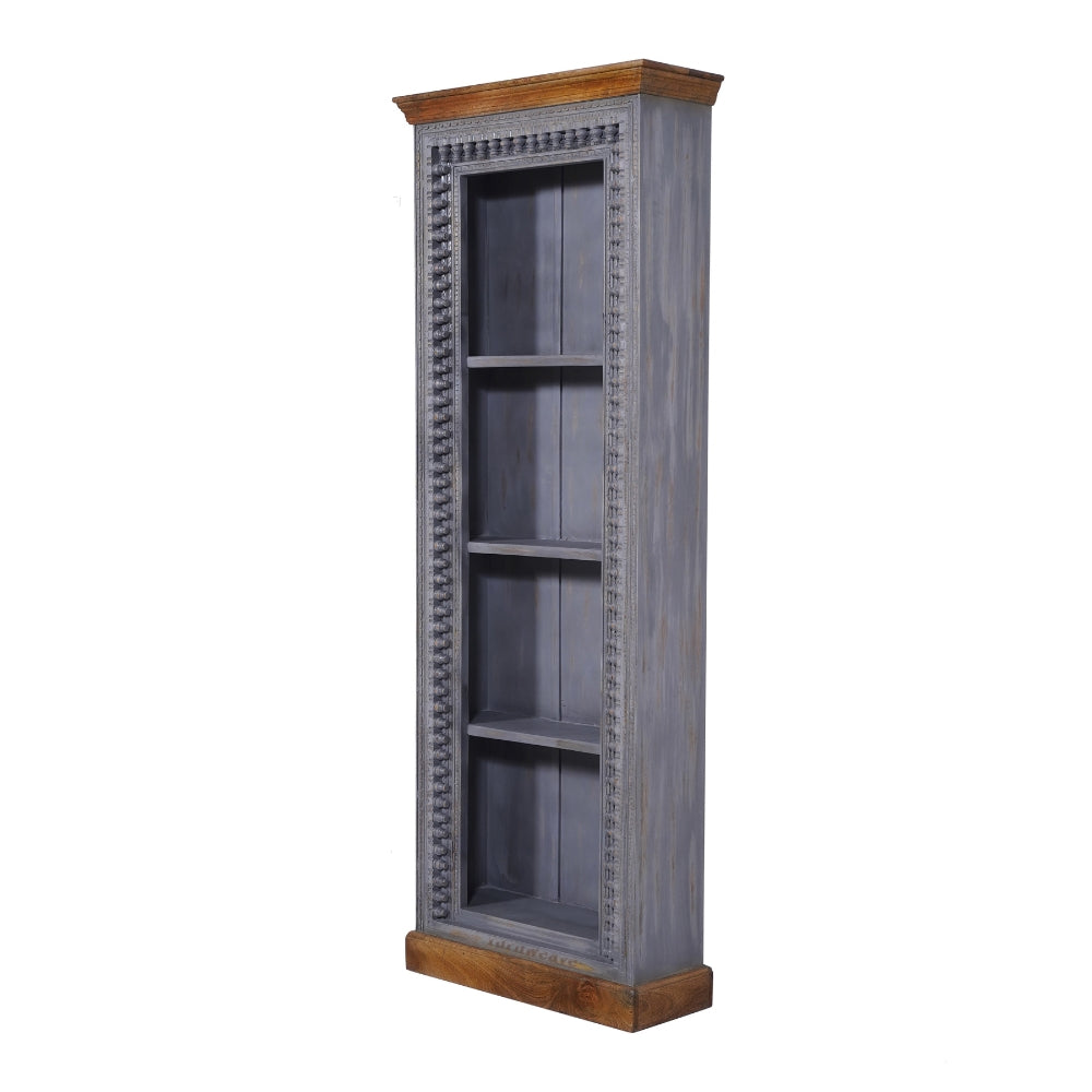 Kama Wooden Carved Bookshelf (Grey Distress)