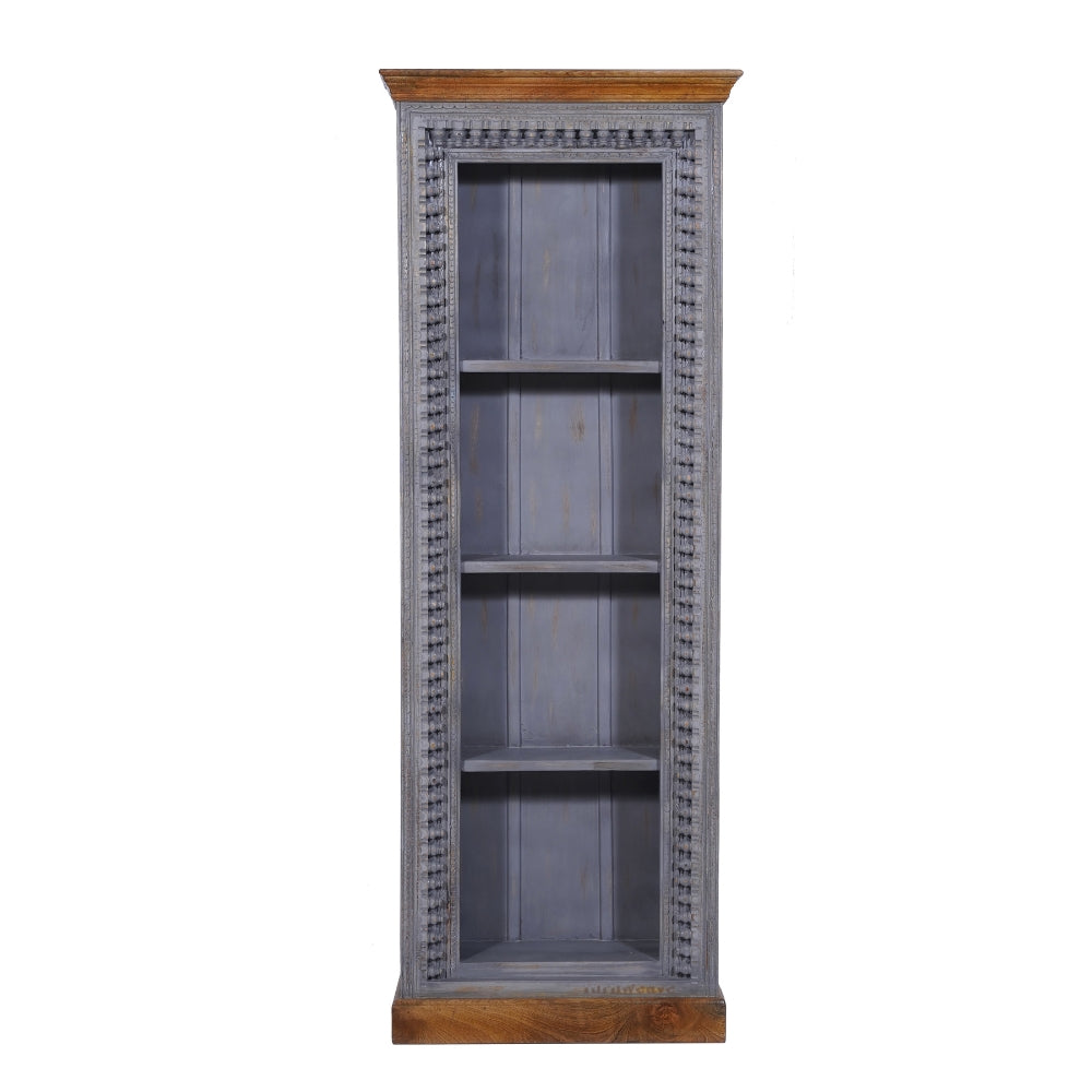 Kama Wooden Carved Bookshelf (Grey Distress)