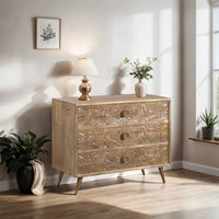Fulera Wooden Carved Chest of Drawers (Natural)