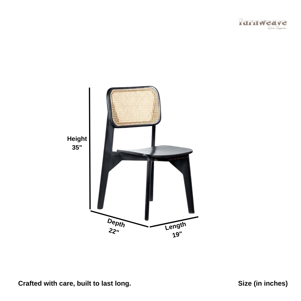 Tara Solid Wood Rattan Chair (Black)