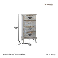 Jefea Wooden Carved Chest of Drawer (Grey Antique)