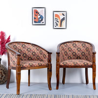Sukriya Wooden Upholstered Arm Chair Set of Two (Teak Finish)