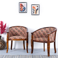Sukriya Wooden Upholstered Arm Chair Set of Two (Teak Finish)