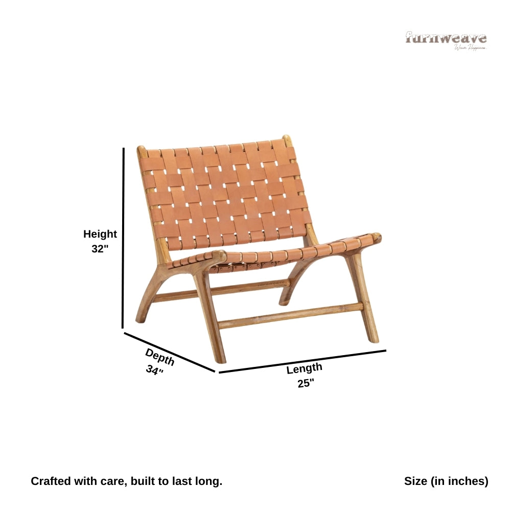 Tulipa Wooden Handwoven leather Chair (Natural)