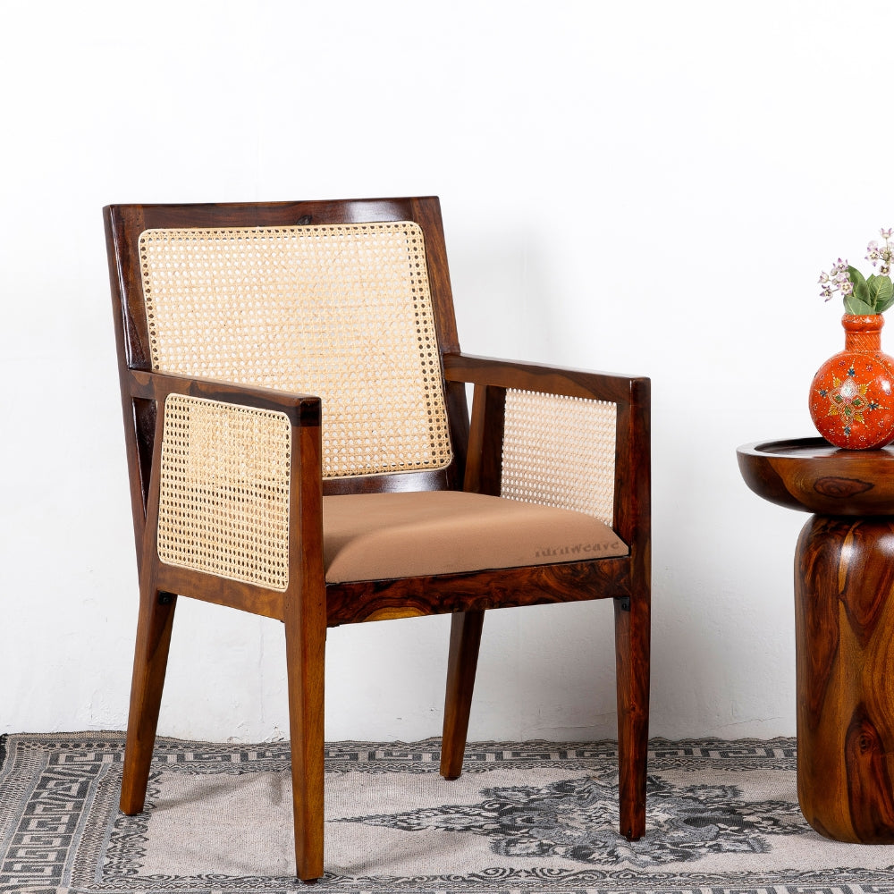 Jamil Wooden Rattan Arm Chair (Teak)