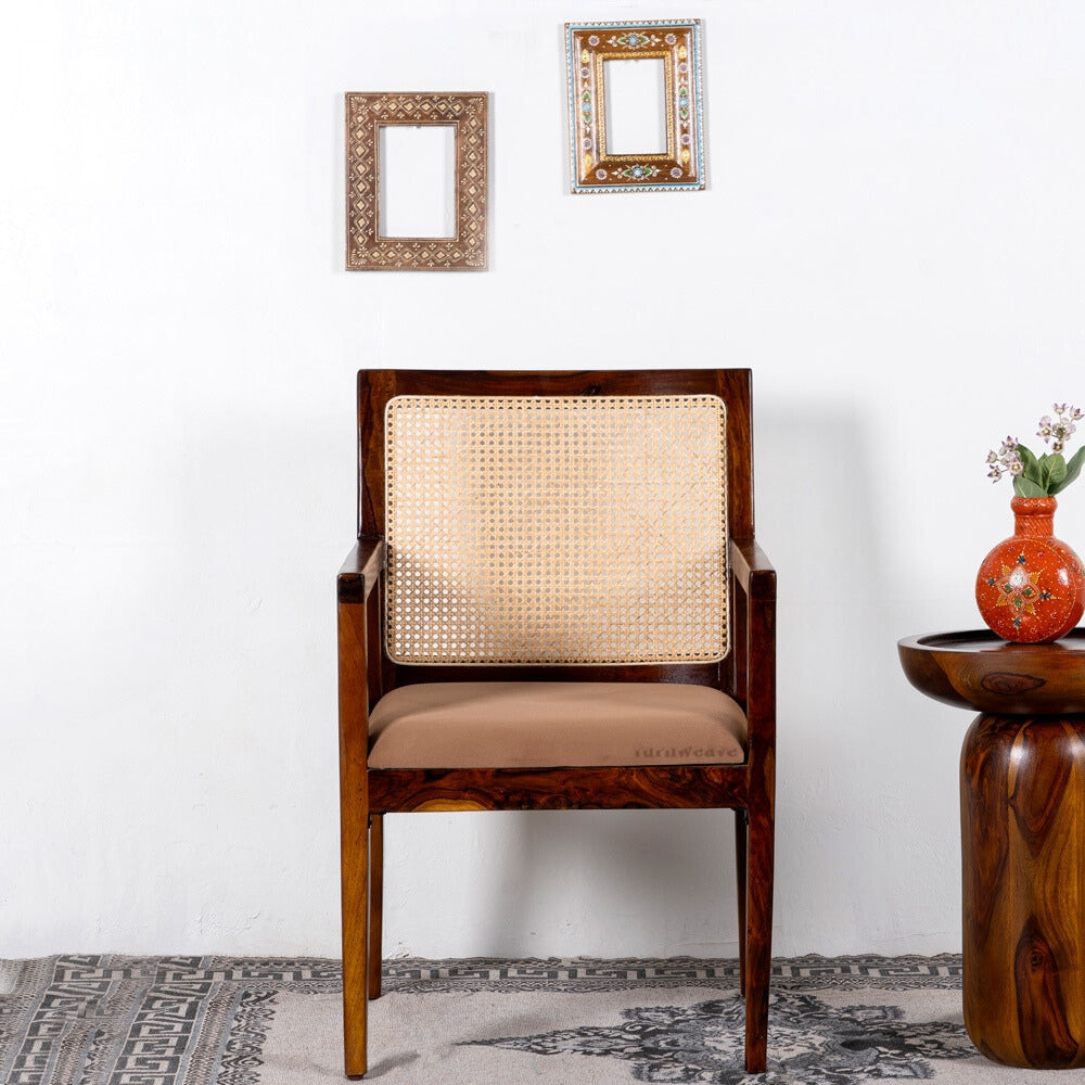 Jamil Wooden Rattan Arm Chair (Teak)