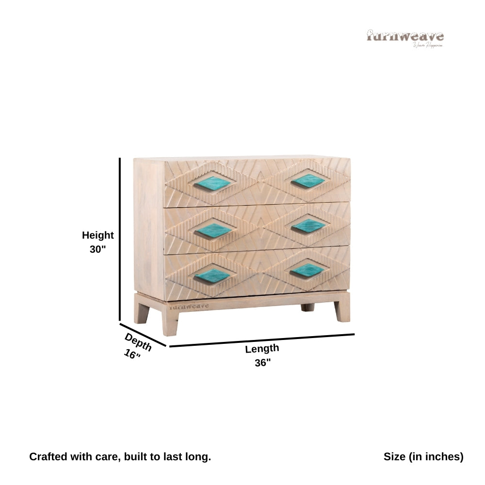 Inara Wooden Carved Chest of Drawer (Cream Finish)
