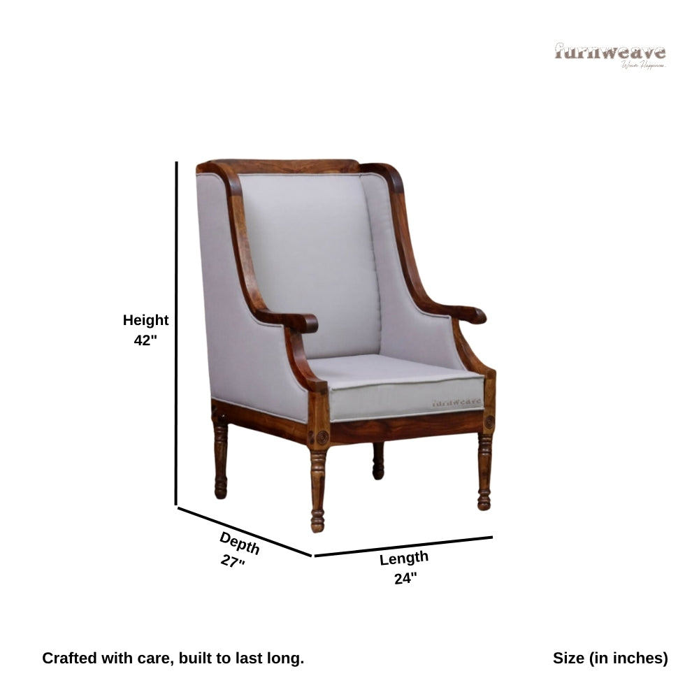 Afika Wooden Upholstered Accent Chair Sofa (Light Grey Fabric)
