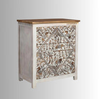 Atra Wooden Carved Chest of Drawer (White Distress) | Solid Wood Chest of Drawers | Wooden Chest of Drawers | Solid Wood Furniture Online | Wooden Carved Furniture Online | Furnweave
