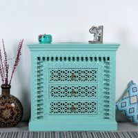 Karwah Wooden Carved Chest of Drawers (Green Distress)