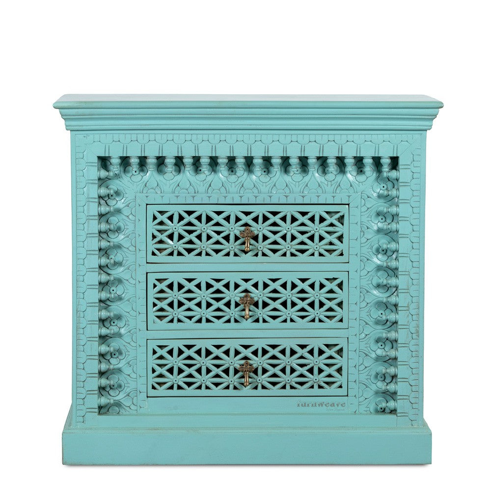 Karwah Wooden Carved Chest of Drawers (Green Distress)