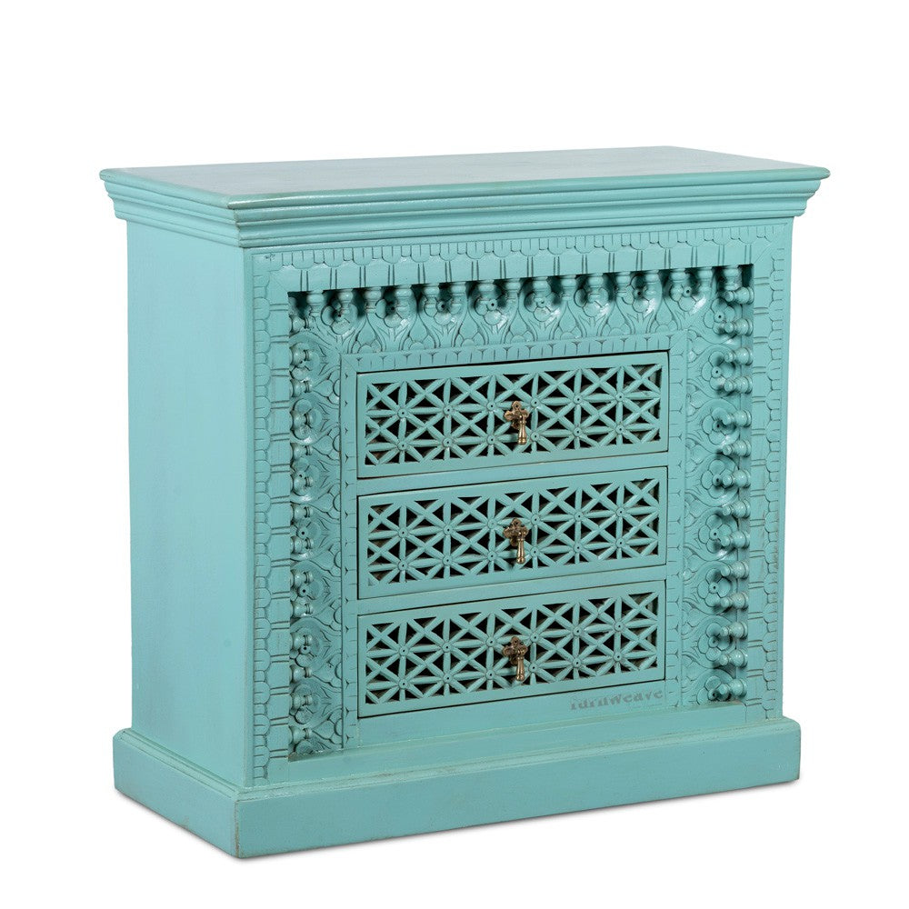 Karwah Wooden Carved Chest of Drawers (Green Distress)